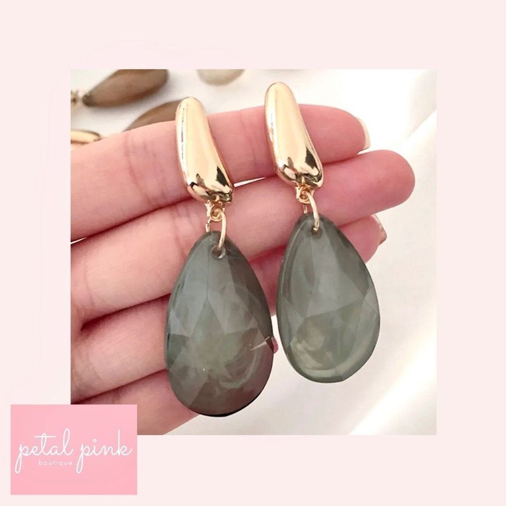 Resin Green Faceted Waterdrop Earrings Chic Gold Trendy Summer Fall